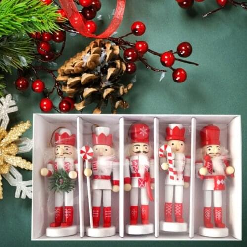 5pcs 12cm Wooden Nutcracker Puppet Walnuts Soldier Doll Pendant Decoration Christmas Tree Ornament