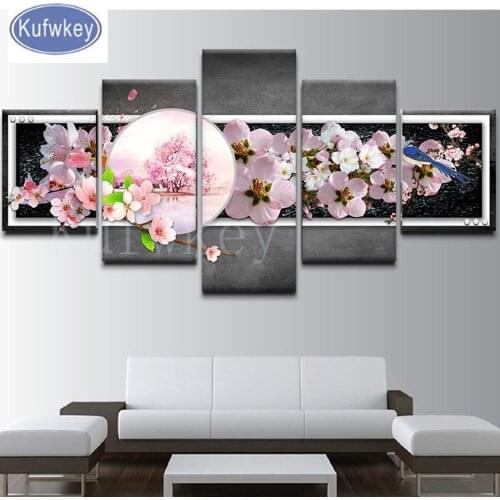 5 piece,5d diy Diamond embroidery flower bird moon diamond painting Cross Stitch full square drill Rhinestone study decoration