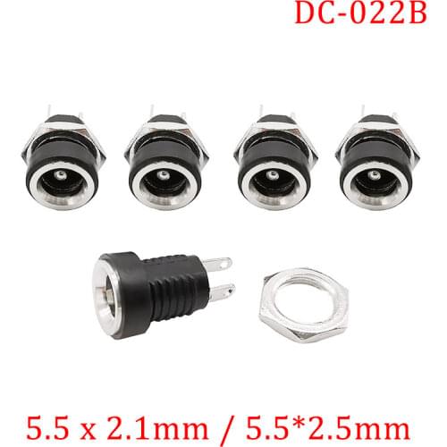 5Pcs DC-022B DC Power Supply Jack Socket Female Panel Mount Connector 5.5 x 2.1mm/5.5 x 2.5mm DC-022B Charging Socket Connector