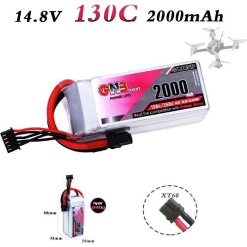 High Rate RC Car Lipo Battery Gaoneng GNB 14.8V 130C/260C 2000mAh Lipo 4S RC Models Multicopter Racing Drone Car Accessiories