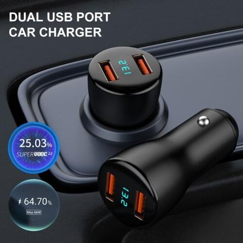 12-24V Car Charger Dual USB Ports 66W Fast Charging Lighter Adapter with Digital Voltmeter for Phones Tablets Dash Cams