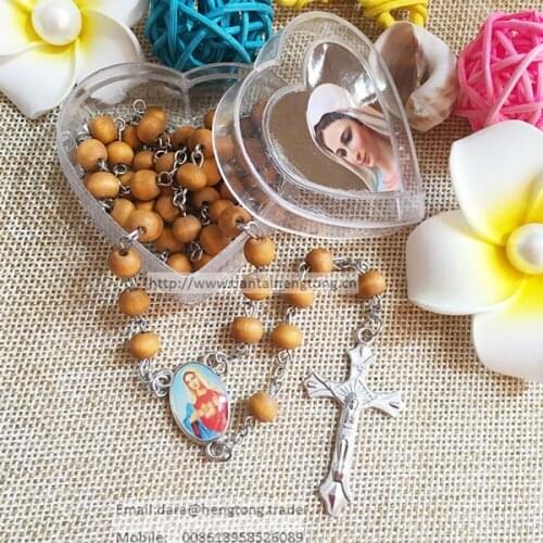 Free shipp 9pcs/pack 7mm bead rose scent rosary necklace/perfume rosary, bead rosary with plastic heart box