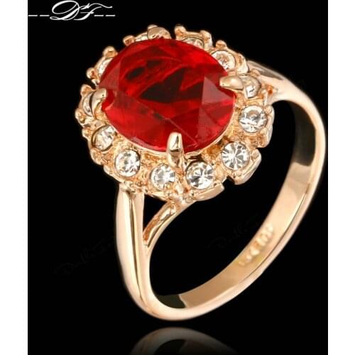 Big Red Rhinestone Engagement Rings Rose Gold Color Austrian Crystal Fashion Jewelry For Women anel aneis HotSale DFR190
