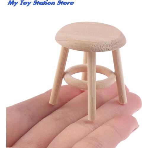Wood 1pc 1/12 Dollhouse Miniature Furniture Round Stool Chair for Kids Pretend Play Toy 1:12 > 3 Years Old Finished Goods Unisex