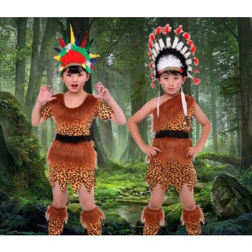 Adult Children Leopard Print Indians Cosplay Costume Savage Performance Costumes Halloween Carnival Party Dress Lovers clothing