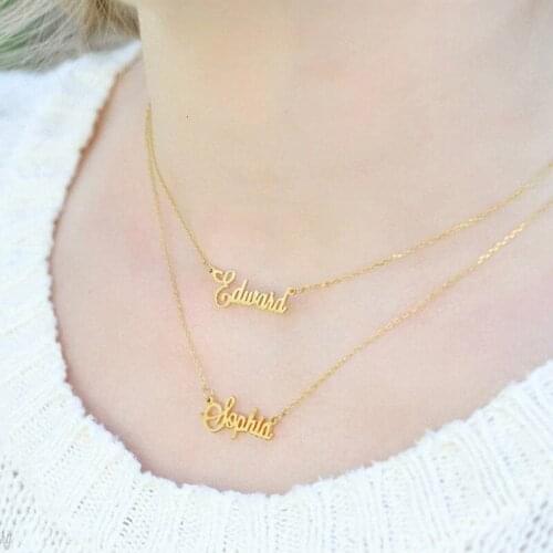 Double Chain Name Necklace Personalized Layer Nameplate Necklace Custom Jewelry Children Mothers Names Necklaces Stainless Steel
