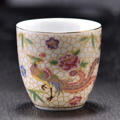 Enamel Flower Tea Cup Phoenix Porcelain Small Tea Bowl As Collection Birthday Gifts Ceramic Master Puer Tea Cups