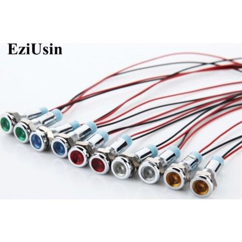 EziUsin 6mm Light Beads 6v 12v 24v 220v Metal Waterproof Indicator Light Signal Lamp With Wire PCB Type