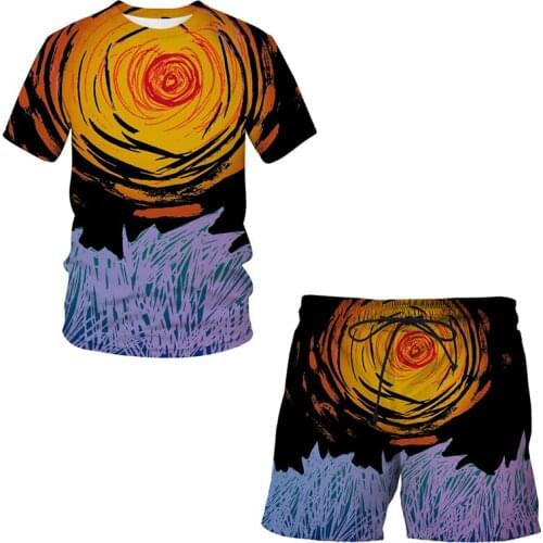 New Harajuku Abstract pattern T-Shirt 3D vertigo Print Casual tee 2021 Summer Short sleeve Round neck men women Top Shorts Suit