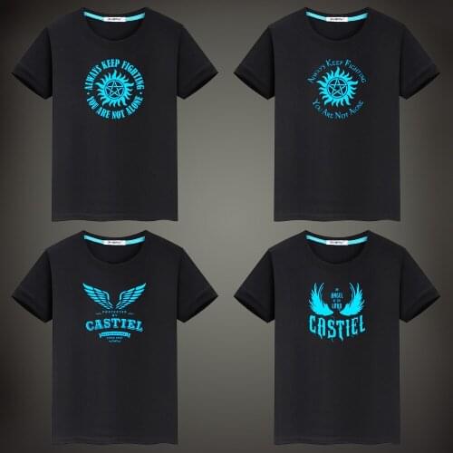 Supernatural Castiel 2021 Women T-shirt Luminous Fluorescent Womens T-Shirts 100% Cotton Summer Unisex Streetwear T-Shirts Tops