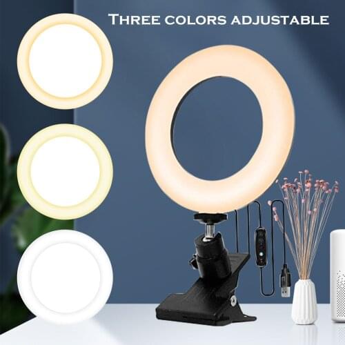 Gosear Video Conference Lighting Kit Brightness Color Temperature Adjustable Round Light with Clip Bracket for Laptop Streaming