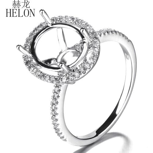 HELON 11x9mm Oval Solid 18K White Gold AU750 Natural Diamonds Engagement Wedding Semi Mount Ring Fine Jewelry Women Diamond Ring
