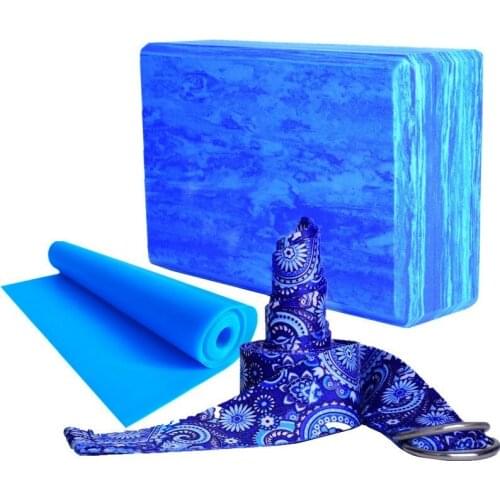 Camouflage Yoga Brick Blue Three-piece Latex Pull Towel Pattern Stretch Belt Yoga Fitness Dance Stretch Auxiliary Set