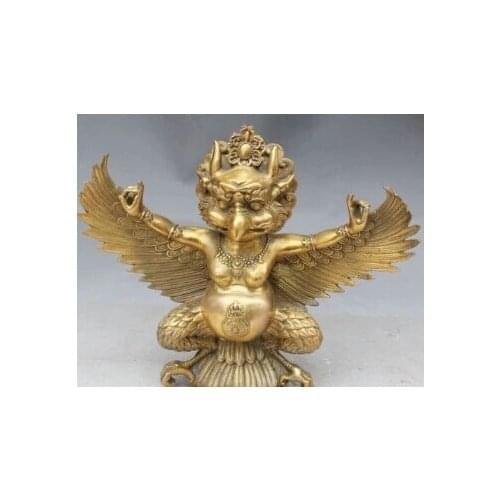 RHS0011 11" Chinese Tibetan Buddhism Bronze Winged Garuda Bird God Tantra Buddha Statue