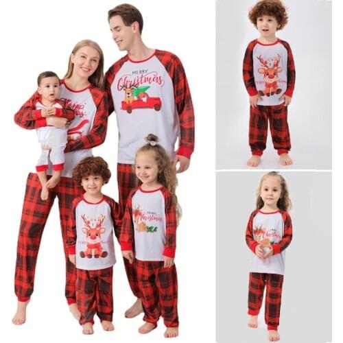 Family Matching Outfits Plaid Mother Daughter Father Son Pajamas Sets Christmas Deer Mom Baby Mommy and Me Clothes