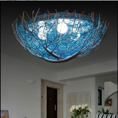 Creative blue bird nest ceiling lamp childrens room bedroom lamp Mediterranean style lighting restaurant lighting warm romantic