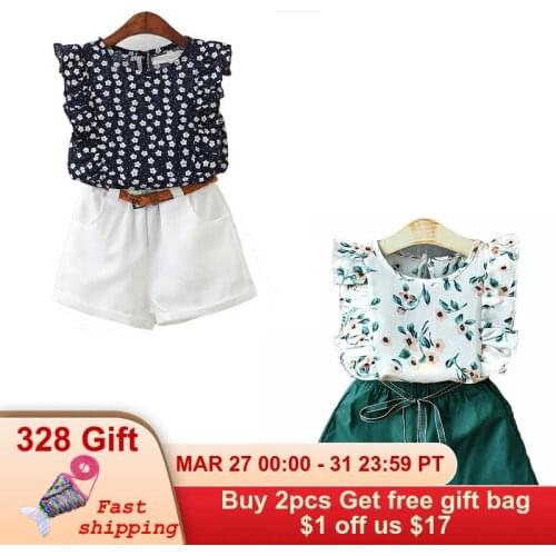 Girls Summer Cloth Children Clothing Set Embroidery Flower Sleeveless Shirts Pink Pants Girls Clothes Suits 3-7 Kids Girl Suits