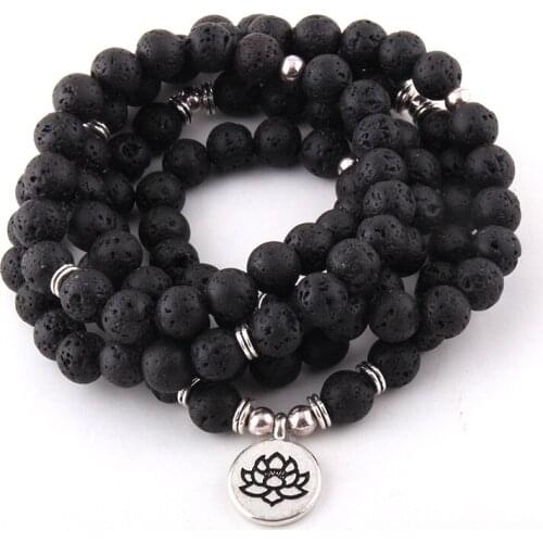 Fashion 108 Lava Beads With Stone Lotus OM Buddha Charm Yoga Bracelets & Necklace M