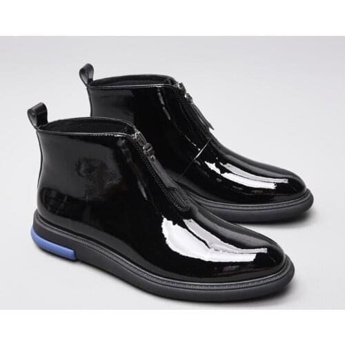 Men winter boots Martin boots Paint pointed toe Zipper tip men patent leather ankle boots tide shoes fashion ankle boots men