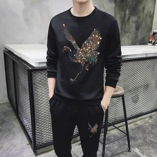 Men’s Tracksuits Are Suitable For Winter Sports Shirts Casual Suits For Hoodies And Trousers 2 Pieces Of Rhinestone Heavy Craft