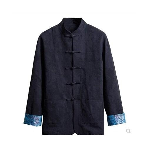 Chinese style mens cotton and linen Tang suit jacket collar middle-aged mens retro wind long-sleeved linen Chinese clothing