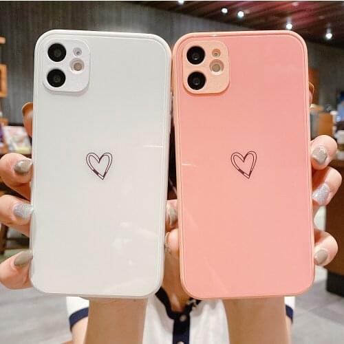Candy Glass Love Heart Phone Case For iPhone 12 11 Pro Max Mini XS Max X XR 7 8 Plus SE 2020 Soft Silicone Bumper Cases Cover