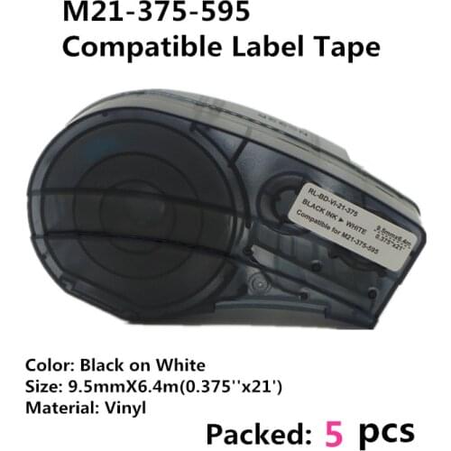 New 5 pcs Compatible Vinyl Label Tape M21-375-595 Ribbon Cartridges for use in BMP21-PLUS IDPAL and LABPAL Label Printer BMP LAB