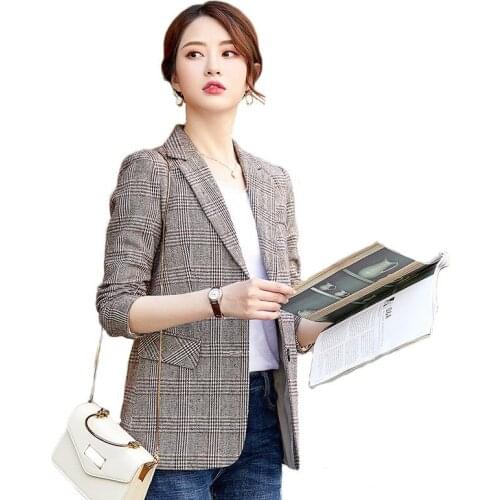 Suit Jacket Women 2021 New Spring Autumn Fashion Plus Size Loose Slim Lattice Casual Blazer Female LR1078