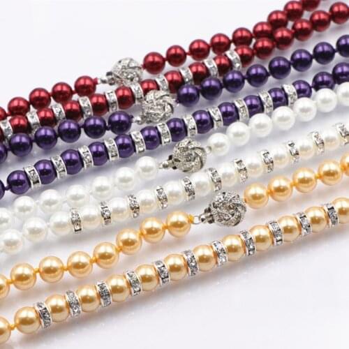 Charms Simulated Pearl Strand Necklace Chain Necklace Earring 8mm Rhinestone Glass Pearls Torques Dangle Jewelry Set 18inch A622