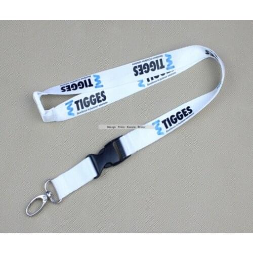 Custom 15mm silk screen logo printed white polyester neck lanyard strap black letters printed promotion company strap 100pcs/lot