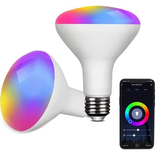 Tuya Smart WiFi RGB & Tunable White BR30 LED Light Bulb Compatible Alexa Google Assistant No Hub Required 800 Lumen Music Sync