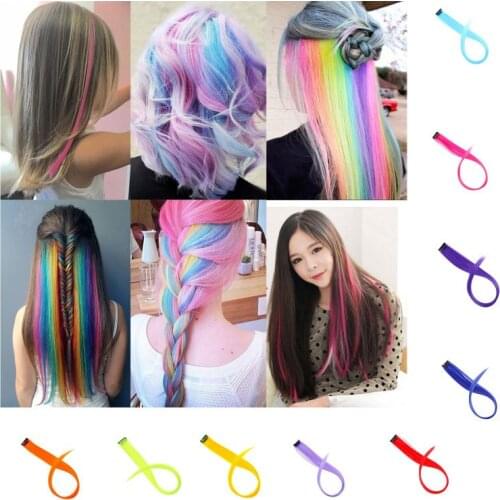 Rainbow Highlighted Hair Girl One Chip In Hair Extension Synthetic Long Straight Hair Clip Hair Clip Straight Hair