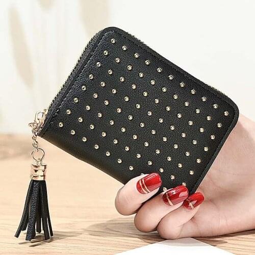 Tassels Women Wallets Zipper Coin Purse Rivets Moneybags Lady Purses Girls' Short Wallet Cards ID Holder Burse Mini Bag Flaps