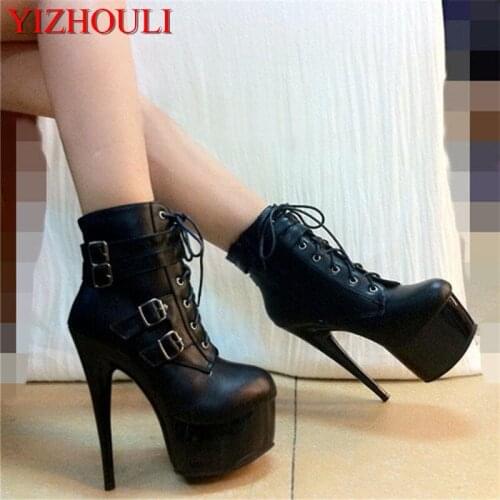 Women motorcycle boots fashion short boots buckle ankle boots 15cm high heels Platform shoes classic strappy winter boots