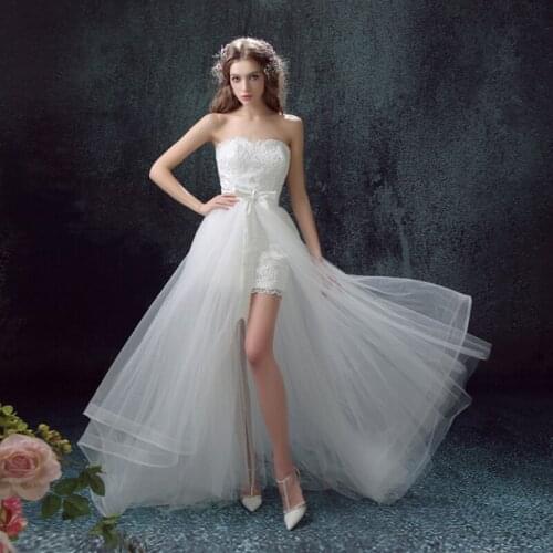BacklakeGirls Sexy Strapless Detachable Train Wedding Dress Vestido Novia Dos Piezas White Two Pieces Bride Dress Suknia Slubna