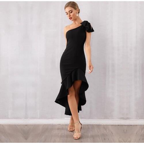 Summer Black Fashion Celebrity Party Bandage Dress Women Elegant One Shoulder Sexy Party Night Club Festival Mermaid Vestidos