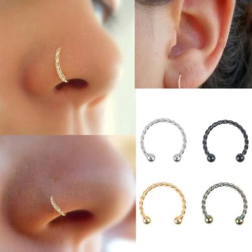 Fashion 1pc C Stainless Steel Ear Nose Lip Ring Clip Twist Unisex Men Women Lip Nose Clip Body Jewelry