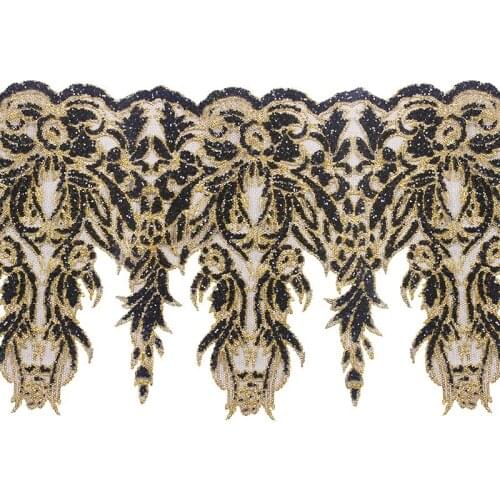 20yards Black Gold Sequin Net Lace Trim Applique Lace African Cord Fabric Trimming Motif Venise Craft Seweing Accessories T2372