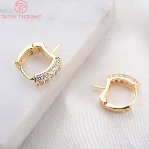 4PCS 10x13MM 24K Gold Color Brass with Zircon Half Pin Earrings Hoop Earrings Clip High Quality DIY Jewelry Making Findings