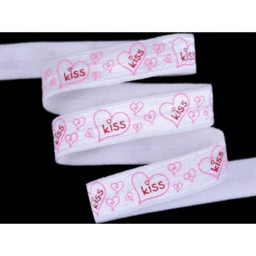 5/8" Valentine heart kiss print foe fold over elastic 50yards/lot