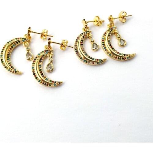 5 Pairs Fashion jewelry Gold Color Crescent Moon Stud Earrings,Micro Pave rainbow Cubic Zirconia Earrings Women Gift ER954