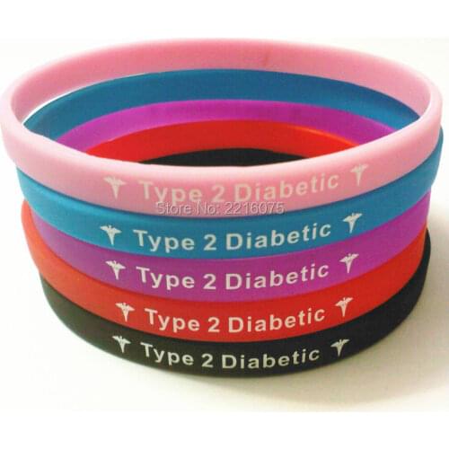 500pcs skinny Medical Alert Type 2 Diabetic wristband silicone bracelets free shipping by DHL express