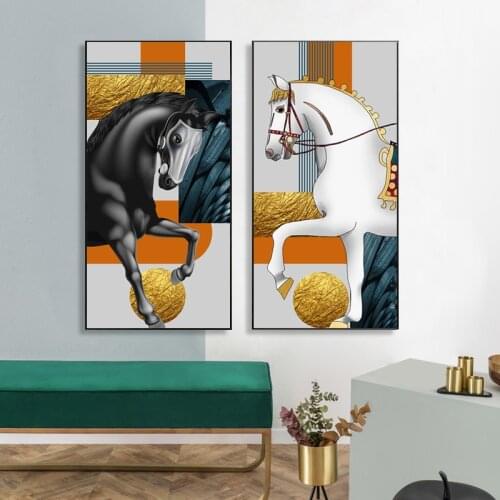 Abstract Animal Poster and Print Golden Horse Giraffe Zebra Elephant Canvas Painting Wall Picture for Living Room Decor Cuadros