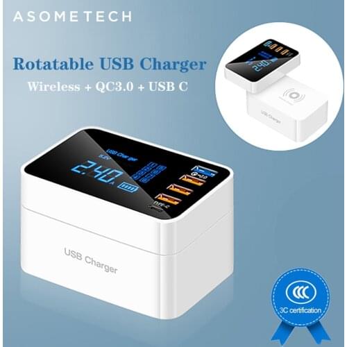Qi Wireless Charger Quick Charge 3.0 USB Charger Adapter HUB Power Display Travel Fast Charger for iPhone Xiaomi Huawei Samsung