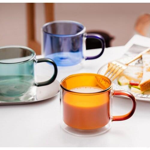 9 Oz Glasses Clear Double Wall Cup Coffee Glassware With Handle, Usd For Wine Tea Or Cappuccino