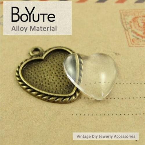 BoYuTe (50 Pieces/Lot) 19MM Cabochon Base Vintage Diy Accessories Parts Antique Bronze Heart Pendants Tray for Jewelry Findings
