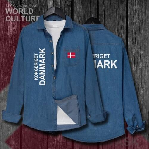 Denmark Danish Danmark DK DNK Men Spring Autumn Cotton Turn-down Collar Jeans Shirt Long Sleeve Cowboy Coat Fashion Slim Clothes