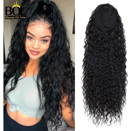 Beauty On Line Long Curly Drawstring Ponytail For Women 24 inch Clip In Straight Natural Ponytail Extensions Synthetic Hairpiece