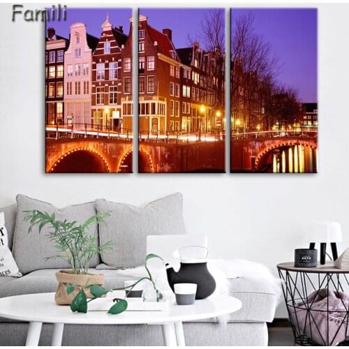Home Decor UnFramed Modern HD Printed Canvas Painting 3 Pieces Wall Art Pictures Netherlands City Streetscape Poster PENGDA/post