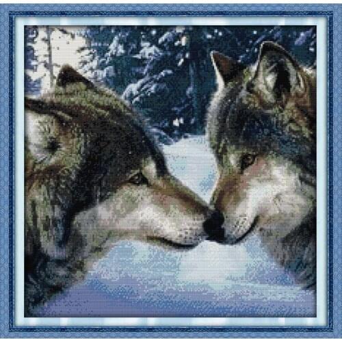 Joy Sunday The Kiss Of Wolves Chinese Cross Stitch Kits Ecological Cotton Stamped Printed 11CT DIY Wedding Decoration For Home